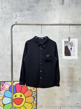 PRADA Jackets Pocket Small Logo Washed Jacket350100% Cotton Denim Lapel Long Sleeve Shirt Jacket Men's Casual Loose Versatile Shirt Cardigan os Version24ss Autumn and Winter New Products
