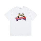 Louis Vuitton LV T-shirt Gradient Graffiti Letter Print on the Chest logo round Neck Short Sleeve25ss New Pure Cotton Unisex Style T T-shirt OS Loose Fit Base Shirt Half Sleeve T-Shirt Top Half Sleeve