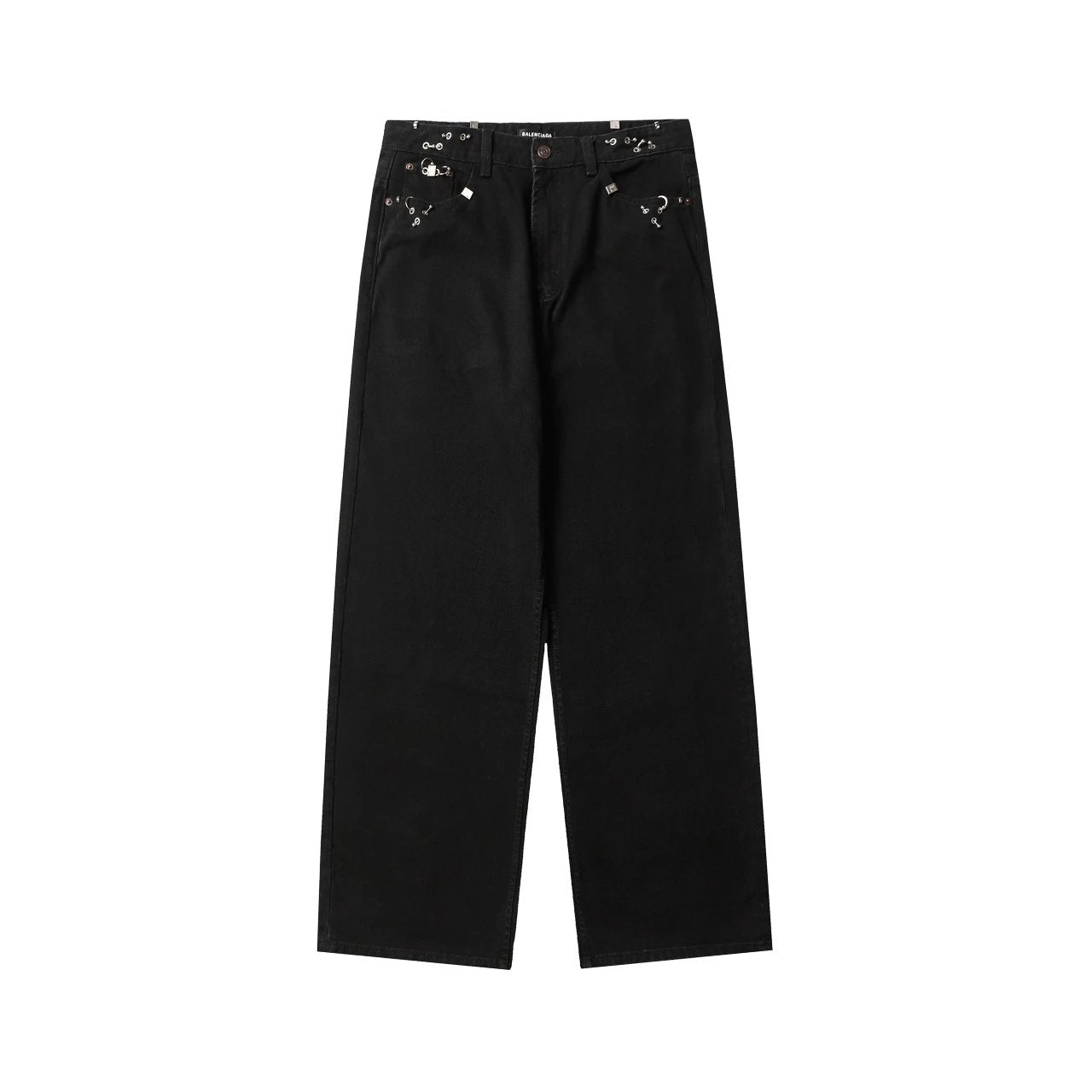 Balenciaga Jeans Studded Piercing Ring Buckle Lighter Head Jeans Casual Pants Straight Pants Wide-leg Pants High-waisted Pants Unisex Long Pants24ss Autumn and Winter New Products