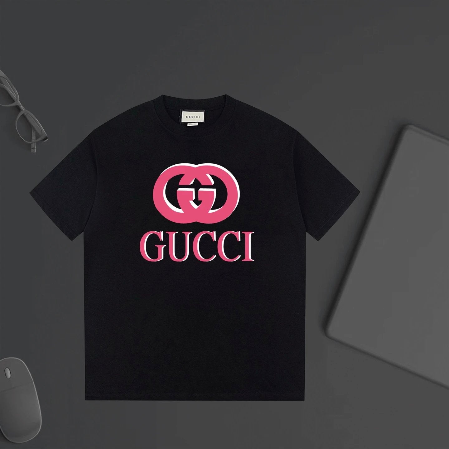 Gucci T-shirt Red 3D Double Chest G Letter Printing logo round Neck Short Sleeve25ss New pure cotton T Unisex T-Shirt OS Loose Fit Base Shirt Top Half Sleeve T-Shirt