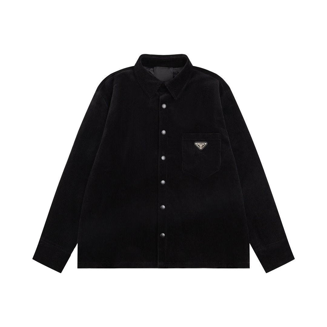 PRADA Jackets Triangle mark logo Corduroy Shirt Jacket Casual Loose Turn-down Collar Cardigan Unisex24ss Autumn and Winter New Products