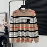 Burberry Sweater Plaid Color Block Crew Neck Sweater Unisex Long Sleeve Pullover Unisex Thickened OS Loose Fit Top Versatile Casual Jacket Lazy Style