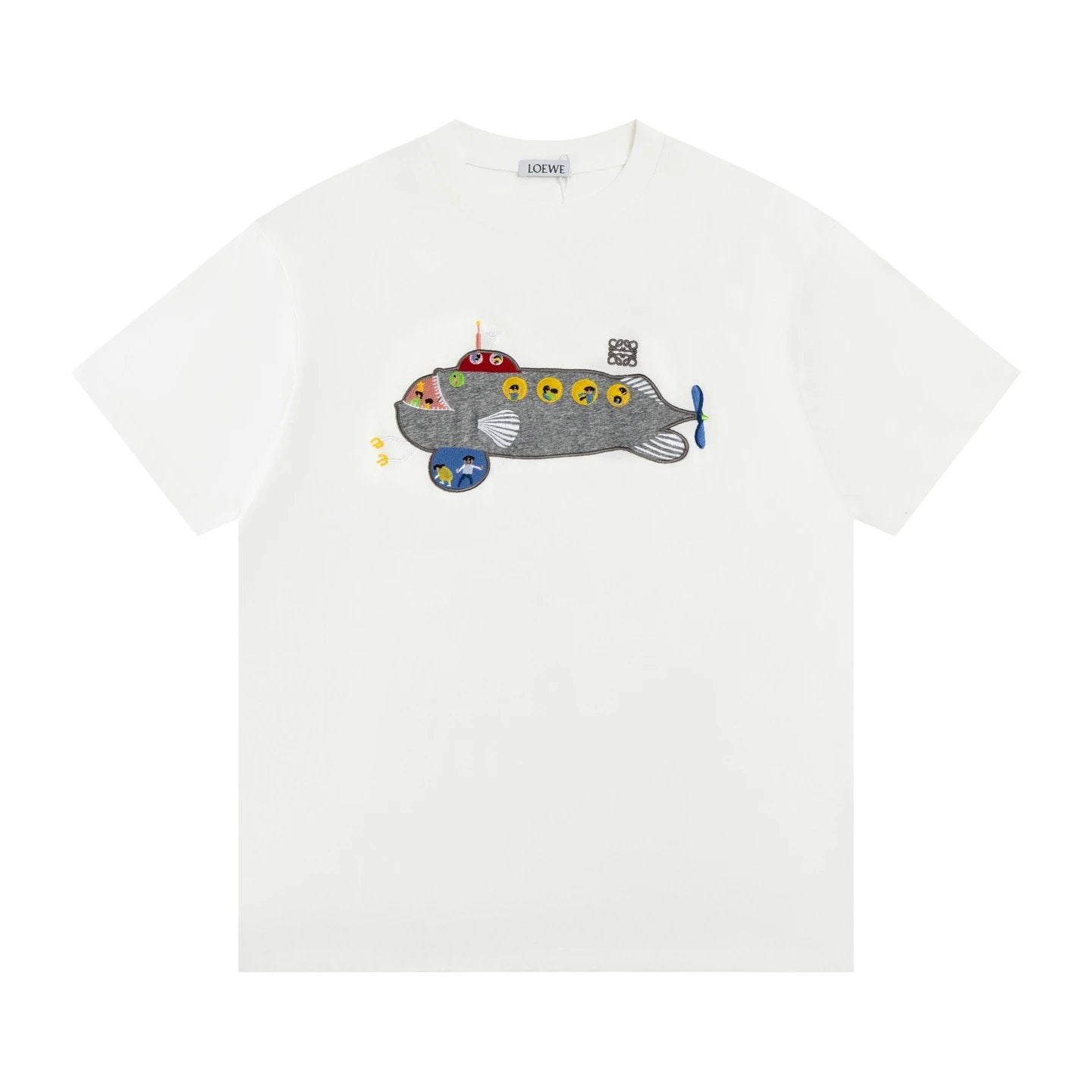 LOEWE T-shirt Whale Submarine Embroidery on the Chest logo round Neck Short Sleeve25ss New Pure Cotton Unisex Style T T-shirt OS Loose Fit Base Shirt Half Sleeve T-Shirt Top Half Sleeve