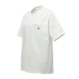 PRADA T-shirt Front Metal Letter Triangle Badge logo round Neck Short Sleeve25ss New Pure Cotton Unisex Style T T-shirt OS Loose Fit Base Shirt Top Half Sleeve T-Shirt