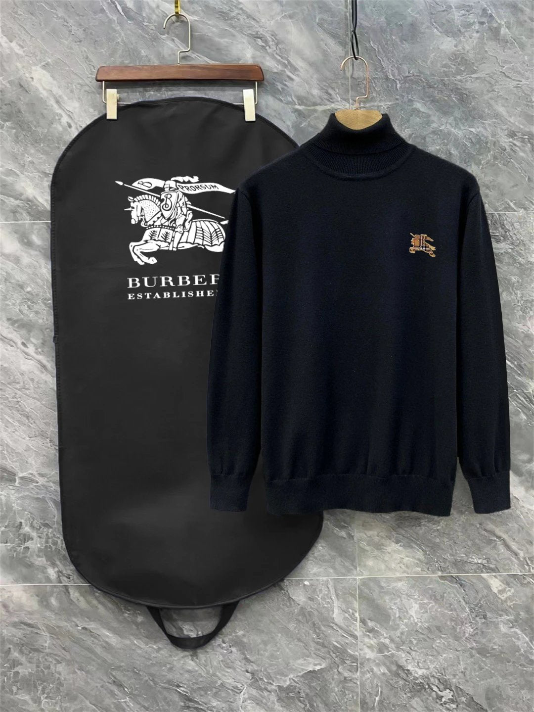 Burberry Sweater Color logo Wool Blend Turtleneck Sweater Unisex Versatile Casual Coat Inner and Outer Wear
