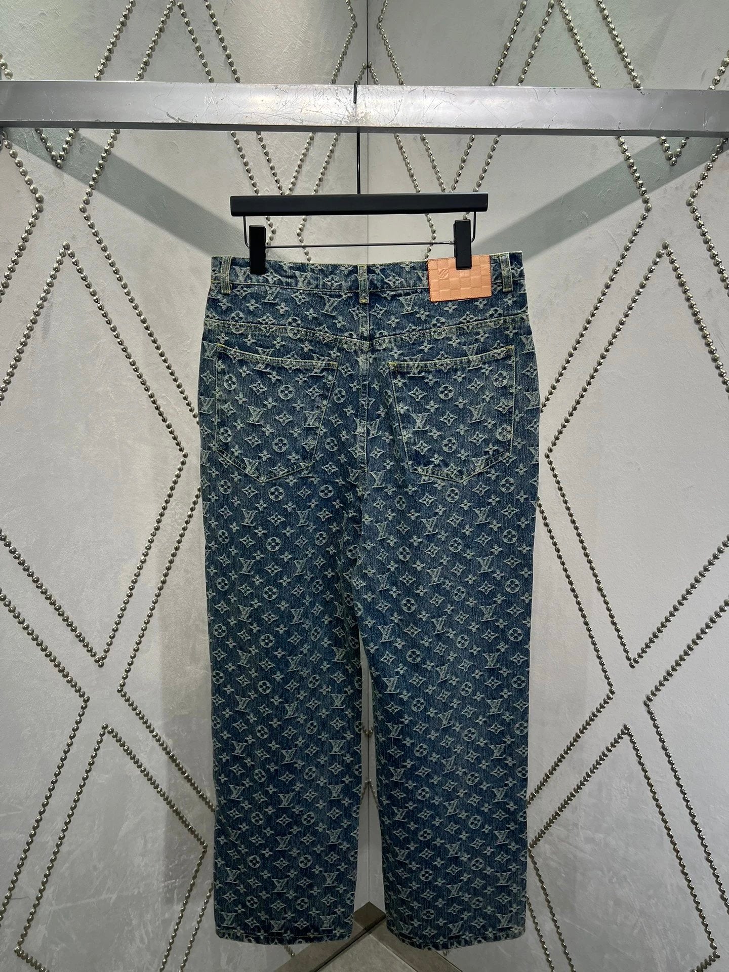 Louis Vuitton LV Jeans Washed Denim Monogram Jacquard Straight Jeans Autumn Winter New Unisex Loose Casual Long Pants