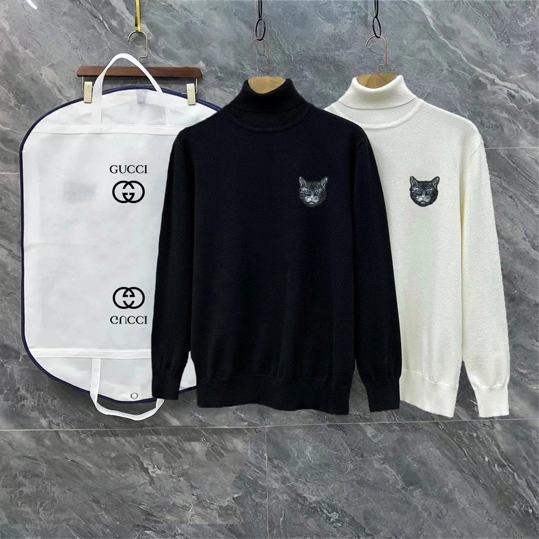 Gucci Sweater Owl logo Turtleneck Sweater Coat Men's and Women's Same Style Outerwear OS Loose Top Long Sleeve Soft Glutinous Idle Style