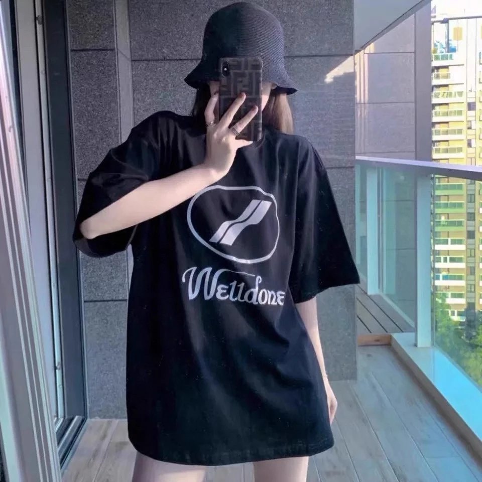 We11done T-shirt Top Version Short Sleeve3M Reflective LOGO Bullet Screen Letter Short Sleeve Simple T Women's T-shirt