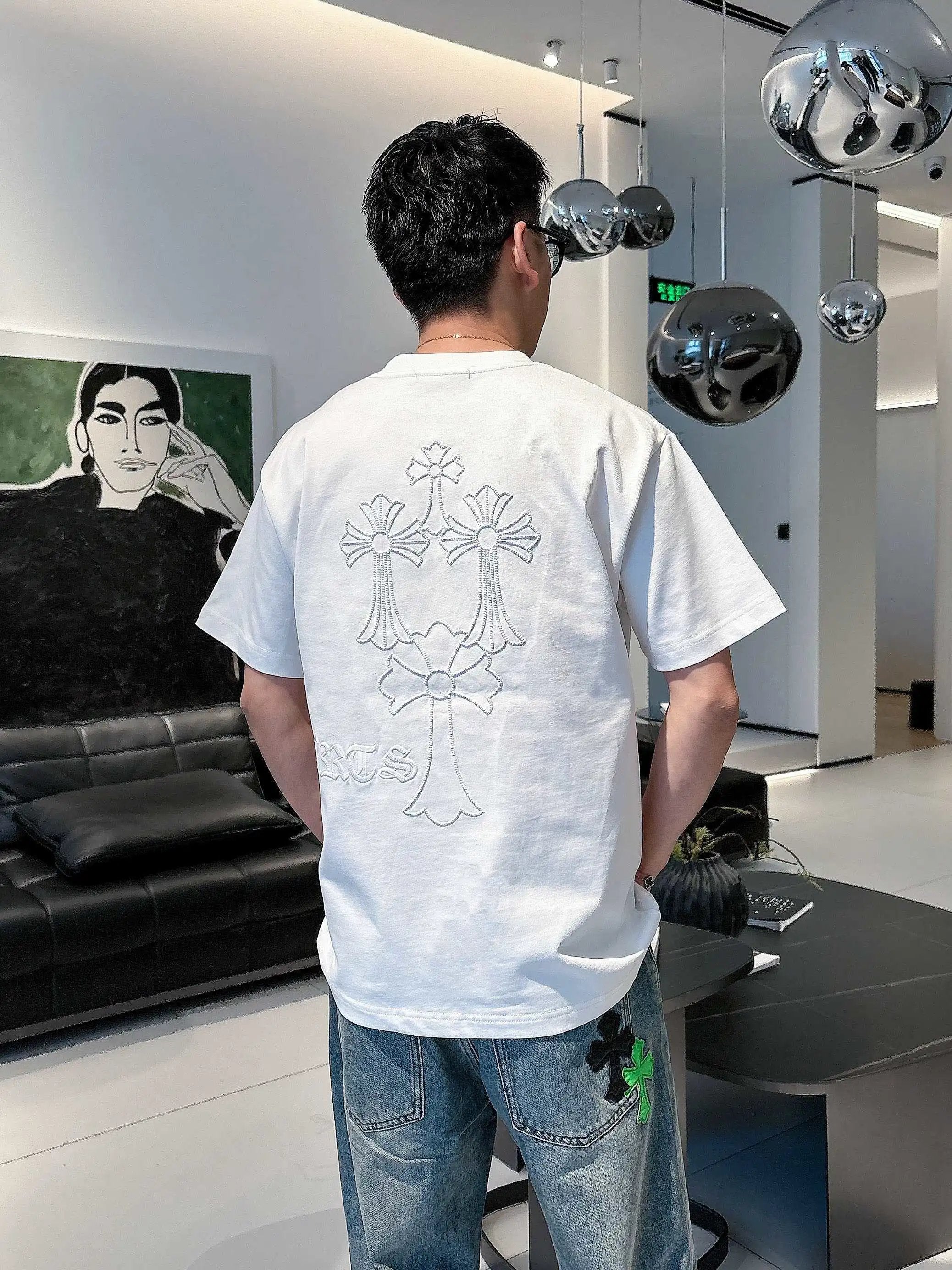 Chrome Hearts T-shirt Horseshoe Embroidery logo round Neck Short Sleeve25ss New Pure Cotton Unisex Style T T-shirt OS Loose Fit Base Shirt Top Half Sleeve T-Shirt