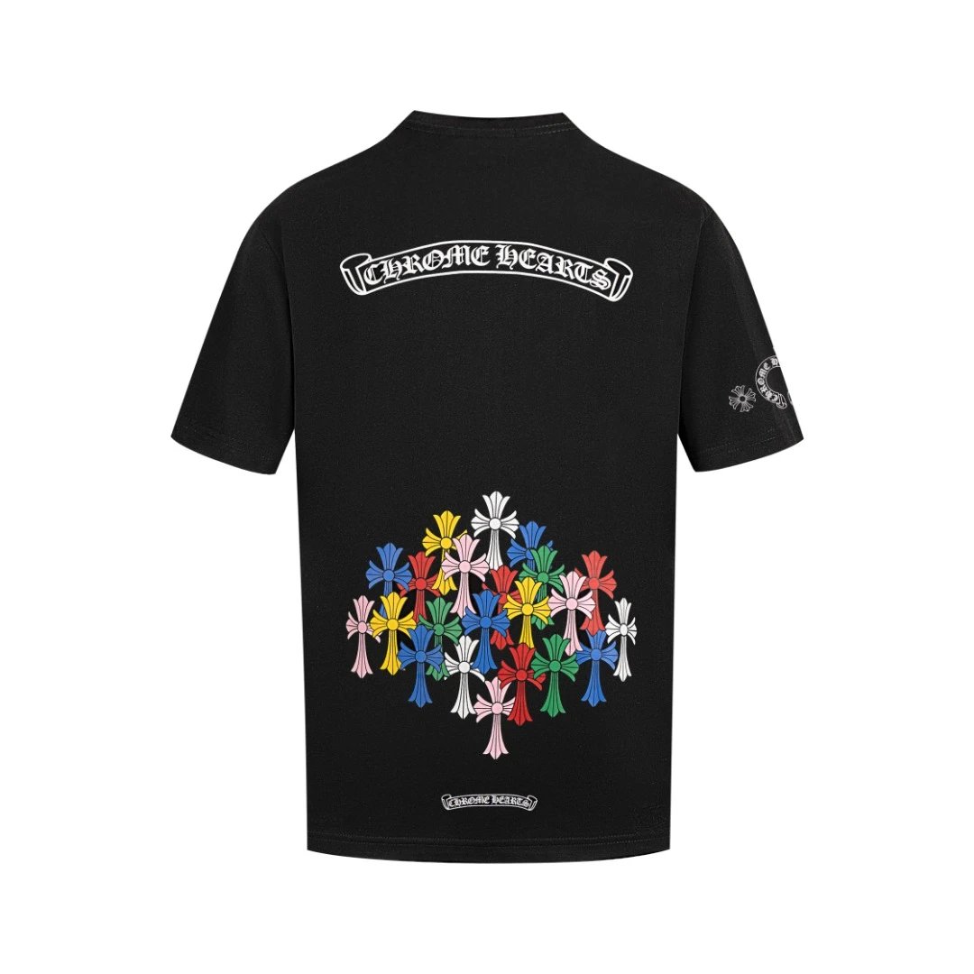Chrome Hearts T-shirt Back Colorful Print logo round Neck Short Sleeve25ss New Pure Cotton Unisex Style T T-shirt OS Loose Fit Base Shirt Half Sleeve T-Shirt Top Half Sleeve