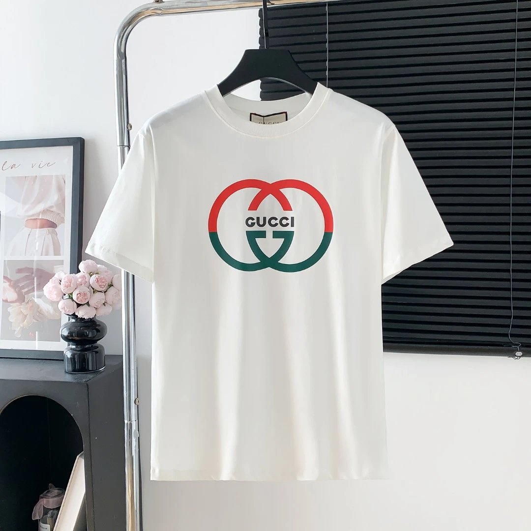 Gucci T-shirt Double-breasted G Printing Logo Logo Crew Neck Short Sleeve25ss New pure cotton T Unisex T-Shirt OS Loose Fit Base Shirt Top Half Sleeve T-Shirt