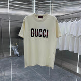 Gucci T-shirt Large Brand Letter Print on Chest logo round Neck Short Sleeve25ss New pure cotton T Unisex T-Shirt OS Drop Shoulder Loose Fit Base Shirt Top T-Shirt Short Sleeve