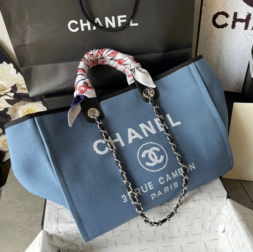 Chanel Women's Bag Top version 【**High-End Version】Early Spring New Color1Beach Denim Canvas Bag Classic Beach Bag Tote Bag Shopping Bag Handbag Mummy Bag Large Capacity Casual Women's Bag Large Beach Bag