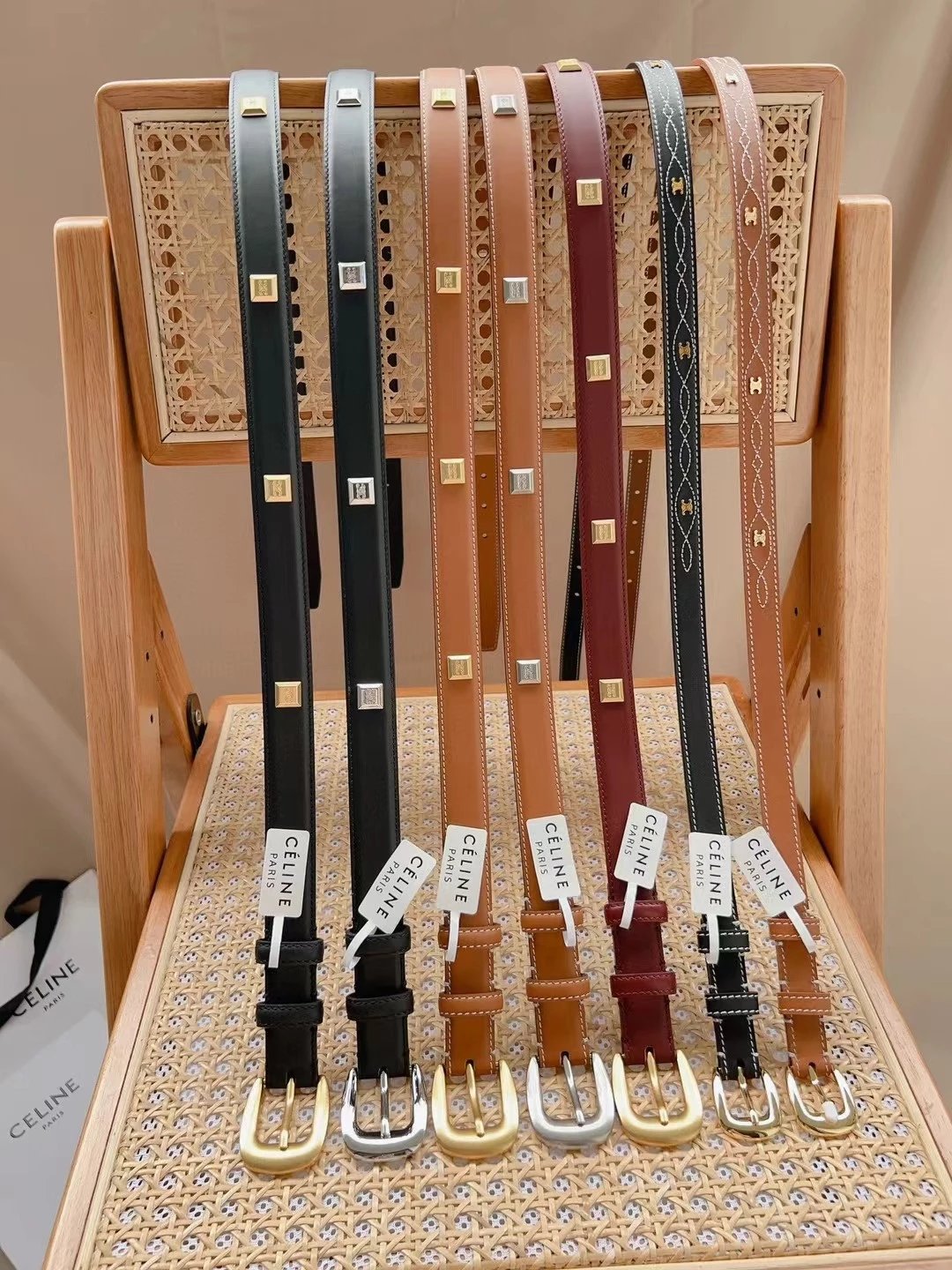 Celine Belt Top version Goods Belt Belt Female Arc De Triomphe Belt Arc De Triomphe Belt Black Retro Hair Style Belt Bright Gold Head Belt Belt Double-Sided Belt Women's Belt Women's Belt Belt Women's Belt2.5Belt Women's Belt