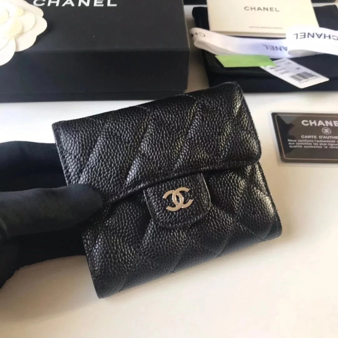 Chanel Wallet Top version 【Original Leather】Small Ladies Wallet Three-Fold Wallet Short Wallet Caviar Cowhide Imported Sheepskin Women's Wallet