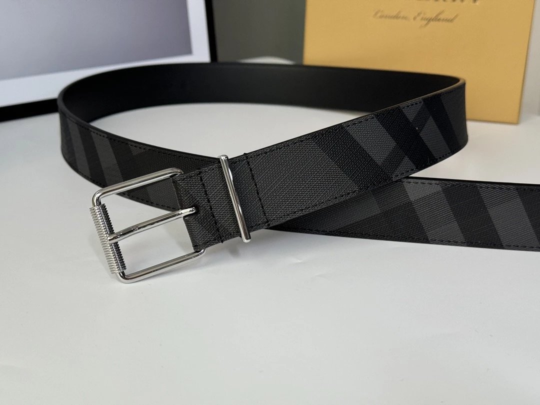 Burberry Belt Top version 【Full Package】New Men's Leather Belt Width3.5cm Double-Sided Imported First Layer Calfskin Full Grain Leather Genuine Goods Quality Original Factory Pin Buckle Letters Rotating Buckle Counter Full Set Gift Box Packaging B Home Be
