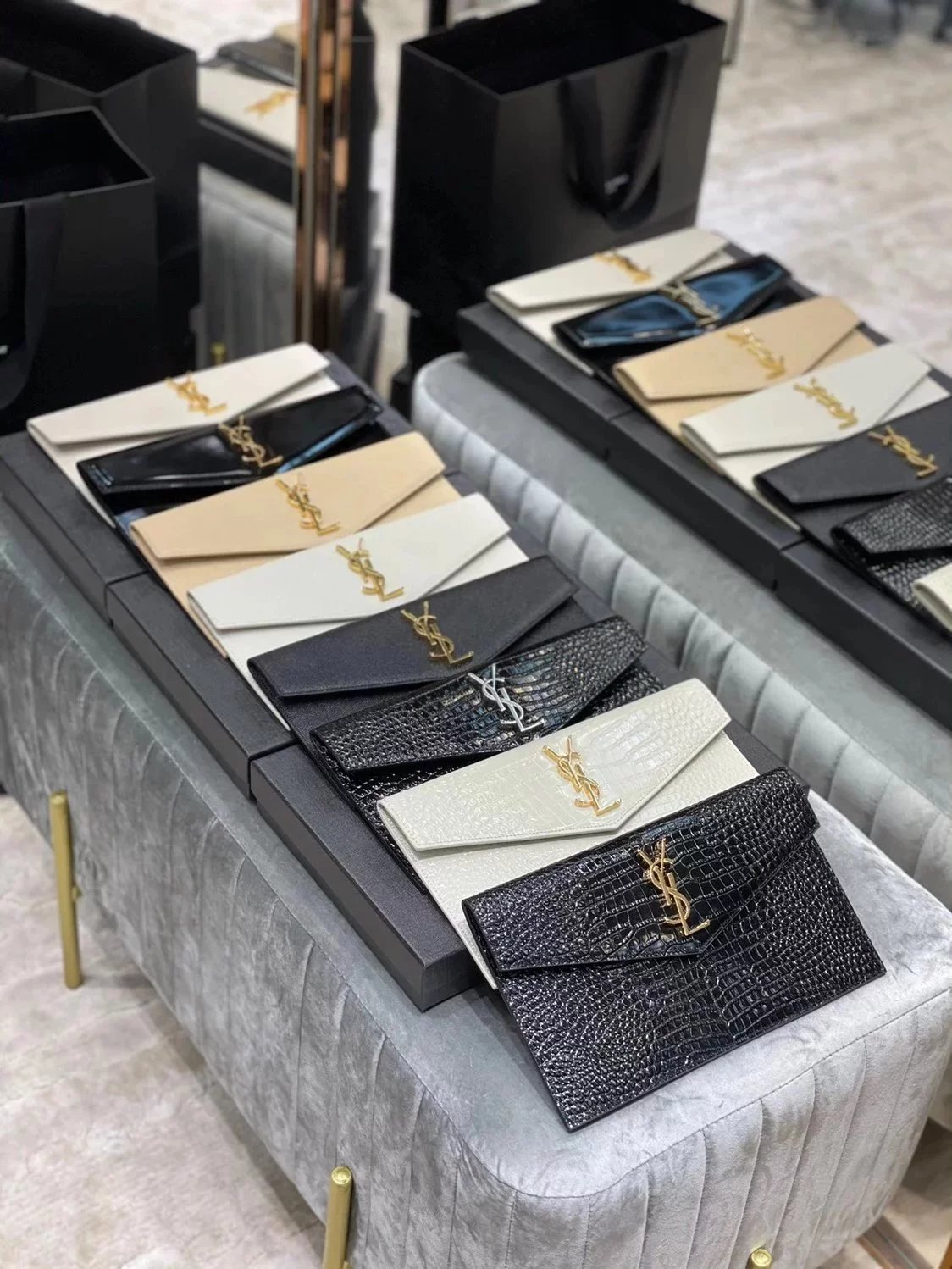 YSL Women's Bag Top version 【Genuine Goods Leather】2022Spring and Summer New Clutch Handbag Crocodile Pattern Cowhide Caviar Women's Cow Leather Bag Clutch Bag