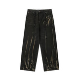 Balenciaga Jeans Hot-Selling Black Heavy-Duty Washed Spray-Painted Embroidered Drawstring Jeans Straight-Leg Jeans Autumn Winter New Unisex Loose Casual Wide-Leg High-Waist Pants