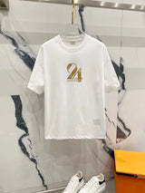 YSL T-shirt Gold Stamped Numbers24Letter Number LOGO Printed round Neck Short Sleeve25ss New Pure Cotton Unisex Style T T-shirt OS Loose Fit Base Shirt Short Sleeve T-Shirt Top