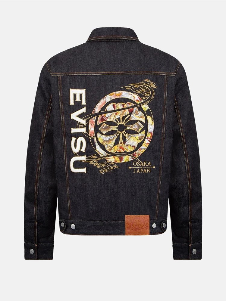 Evisu Jackets Top Version Men's Koi Flowers Embroidered Lapel Denim Thickened Coat Jacket