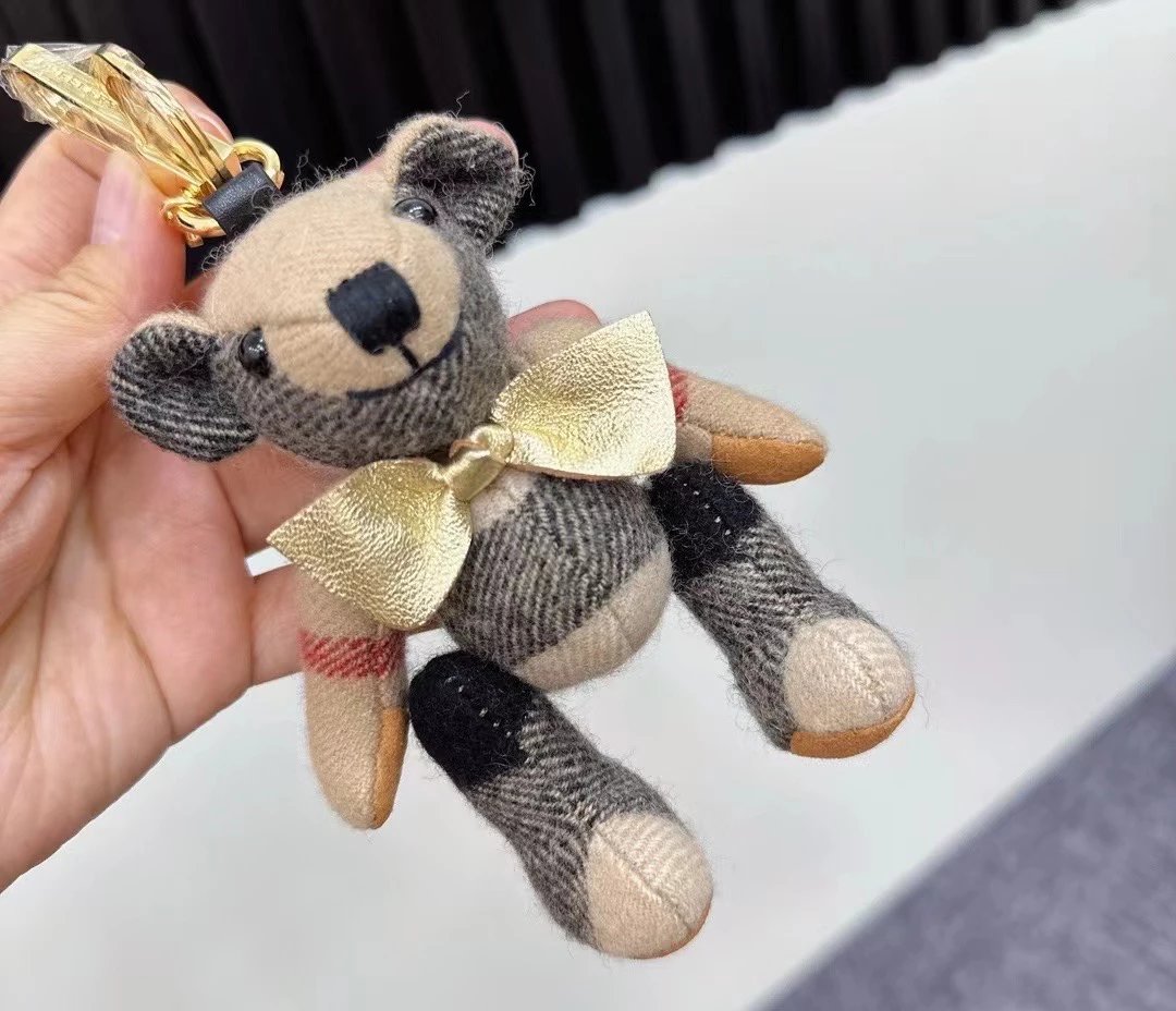 Burberry Women's Bag Top version Latest Thomas Teddy Bear Pendant Soft Plaid Cashmere Fabric with Bow Decoration Exclusive OEM Quality Cashmere Material Backpack Shoulder Bag Pendant Key Car Pendant