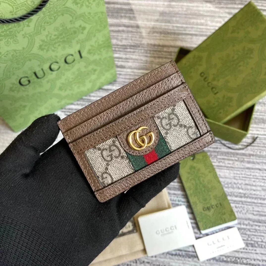 Gucci Wallet Top version 【Original Order】Tiger Head marmont Bee Print Small Card Holder Lightweight and Convenient Pair G Letters logo Genuine Leather Card Holder Card Holder Unisex