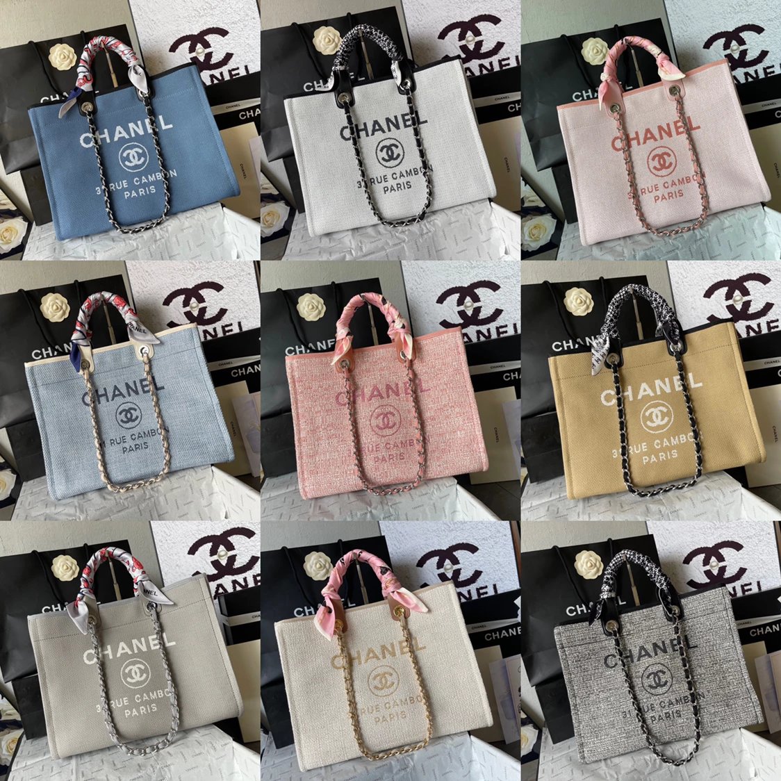 Chanel Women's Bag Top version 【**High-End Version】Early Spring New Color1Beach Denim Canvas Bag Classic Beach Bag Tote Bag Shopping Bag Handbag Mummy Bag Large Capacity Casual Women's Bag Large Beach Bag