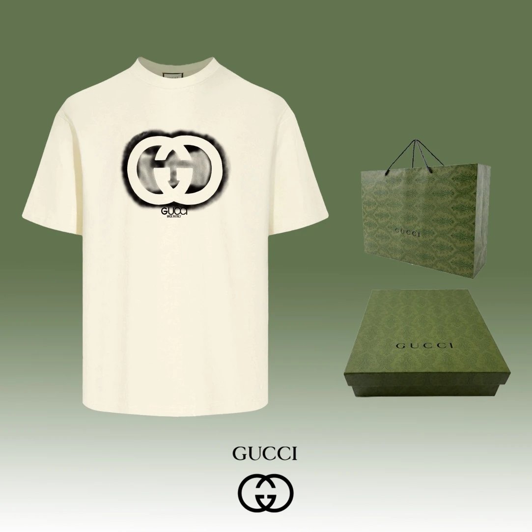 Gucci T-shirt Double-breasted G Black and white letter print logo round Neck Short Sleeve25ss New Pure Cotton Unisex Style T Casual T-Shirt Base Layer Shirt OS Loose Fit Half Sleeve Top Plus Size