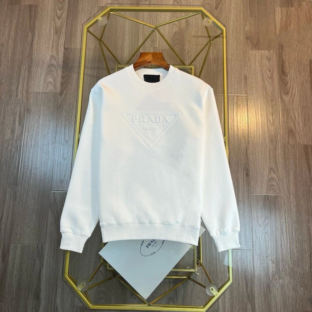 PRADA Hoodie SS24New Style Front Triangle 3D Embossed Crewneck Sweatshirt Long Sleeve Base Shirt Outerwear Trendy Unisex Sports Casual Loose Fit Versatile Autumn Winter New Arrival