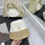 Celine Hat Double C Alphabet Gold Label logo Fisherman Hat Casual Sun Protection Face Covering UV Protection Outdoor Versatile Flat Top Bucket Hat