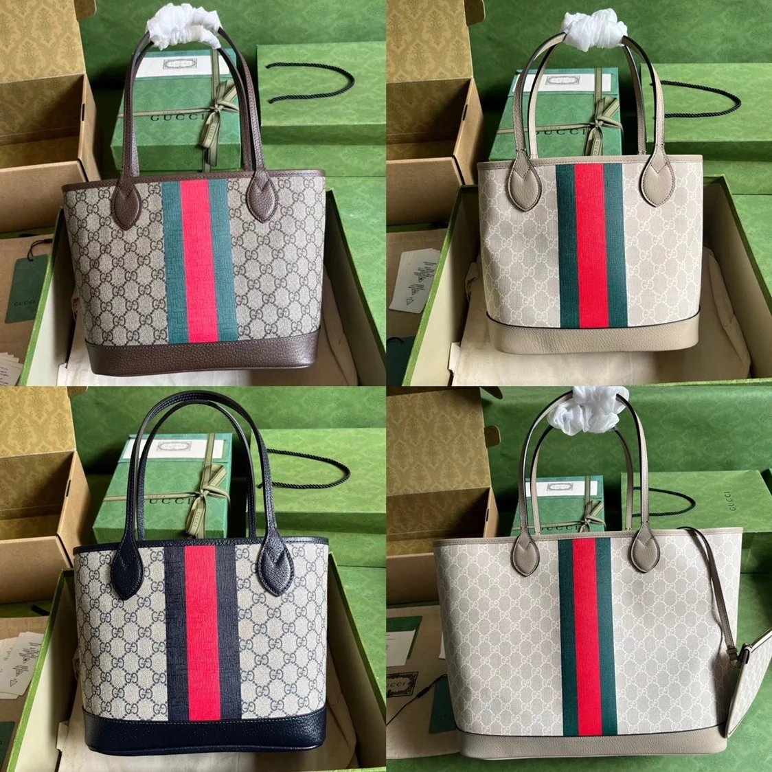 Gucci Women's Bag Top version 【**Original Factory】2023New Ophidia Series Double G Tote Bag Shopping Bag Large Small Size Vegetable Basket Bag Mummy Bag Mother and Child Bag Casual Backpack Handbag Women's Bag726762、726755