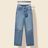 Louis Vuitton LV Jeans Tail Light Embroidery Left and Right Broken Bone Car Denim Straight Long Pants Women Versatile Casual