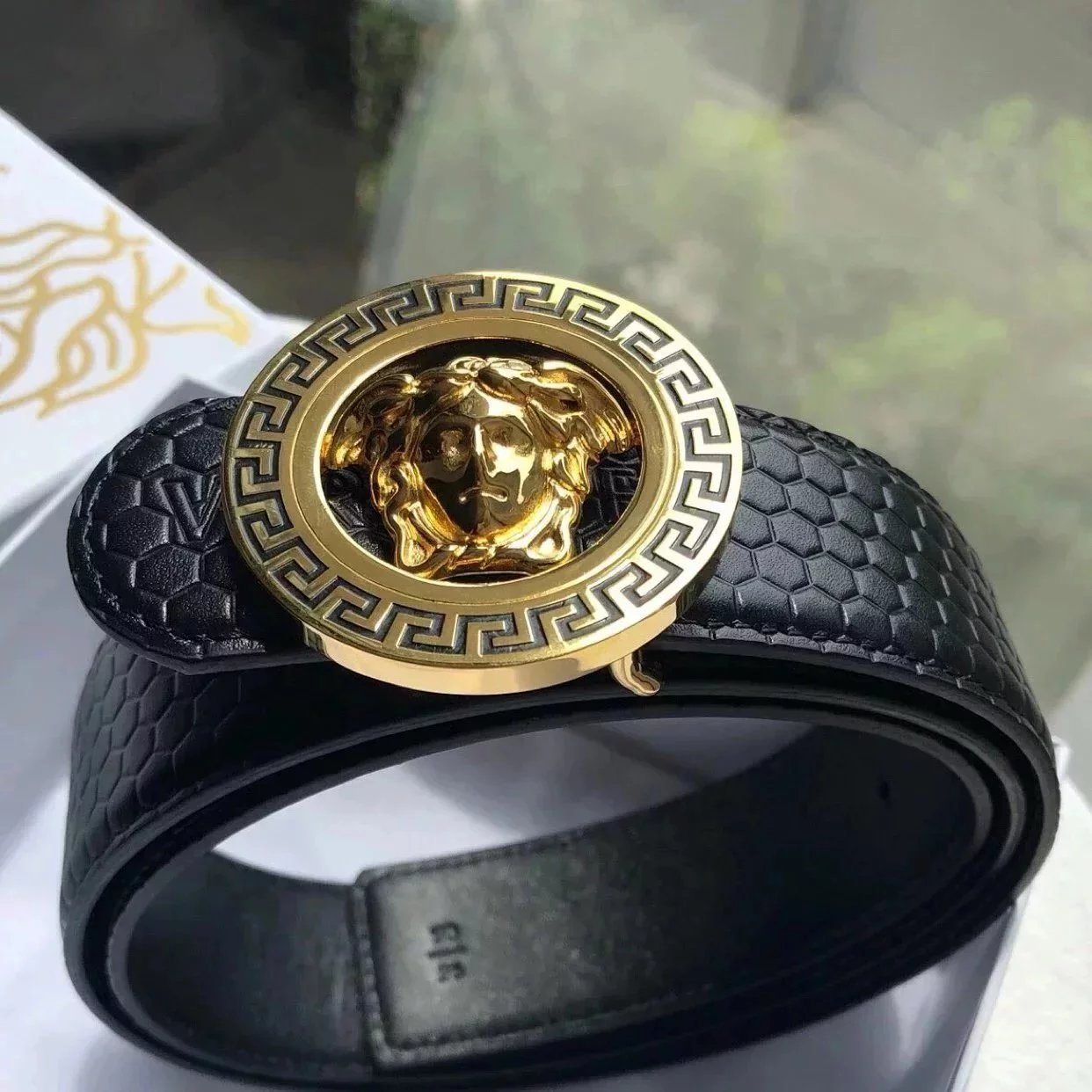 VERSACE Belt Top version Men's Belt Genuine Leather Steel Buckle Dusa Hanging Buckle Belt