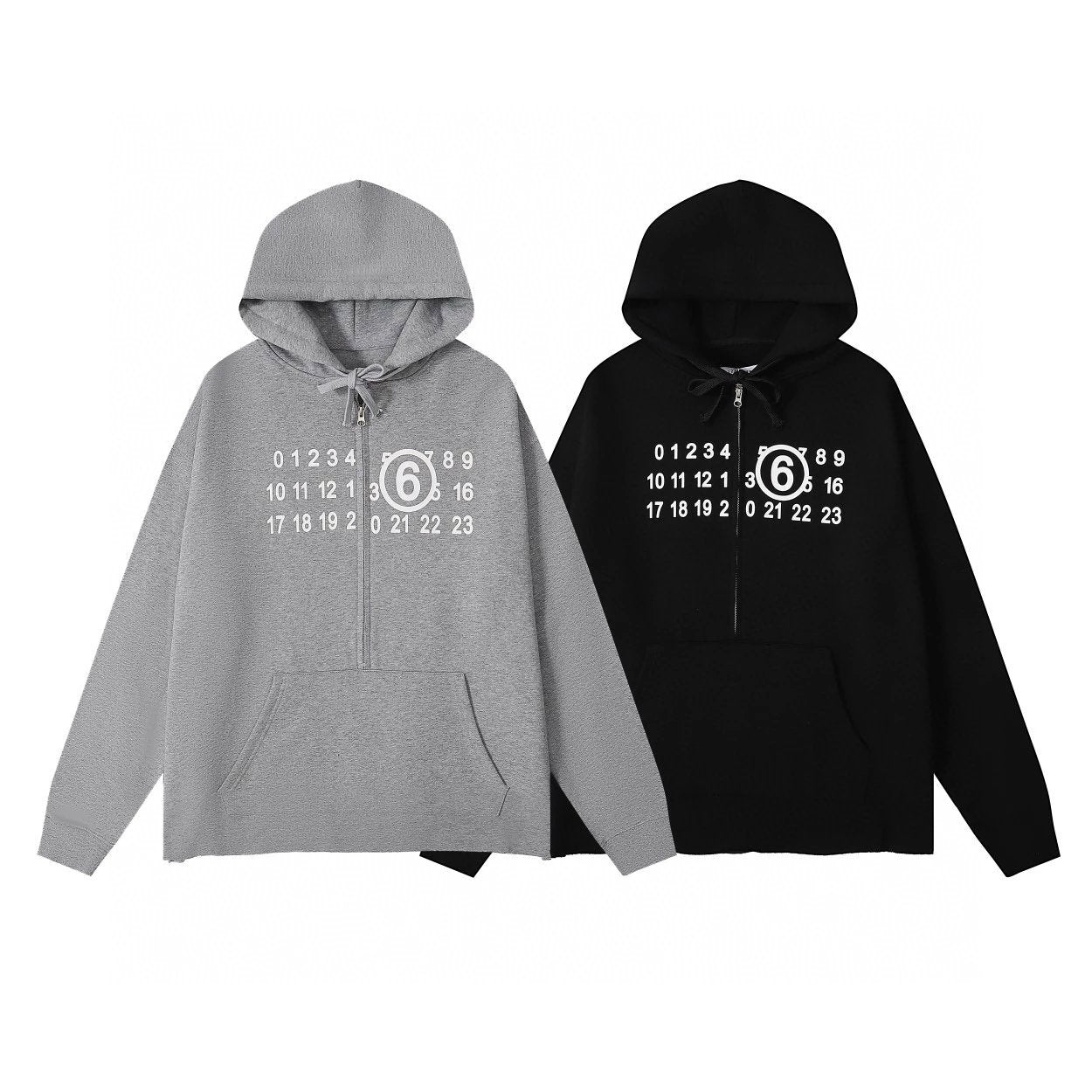 Maison Margiela Hoodie Top Version Style Half Zipper Hooded Sweater Women's Loose American Digital Long Sleeve Coat Men