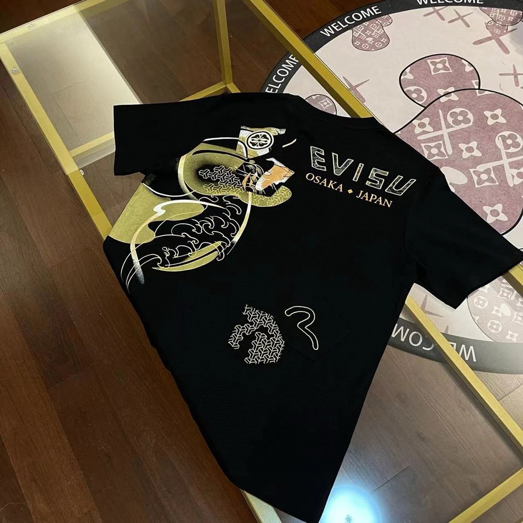 Evisu T-shirt Top Version23SS Men's Damo Seagull Home Flower Print Logo Casual Short Sleeve T T-shirt