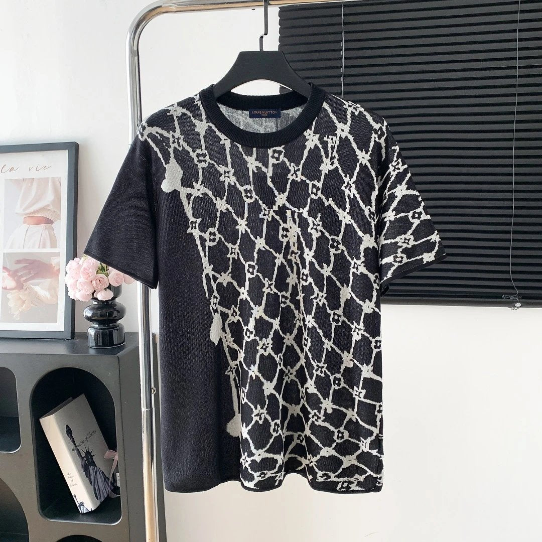 Louis Vuitton LV T-shirt Full-body Old Flower Knit logo round Neck Short Sleeve25ss New pure cotton T Unisex T-Shirt OS Drop Shoulder Loose Fit Base Shirt Top T-Shirt Short Sleeve