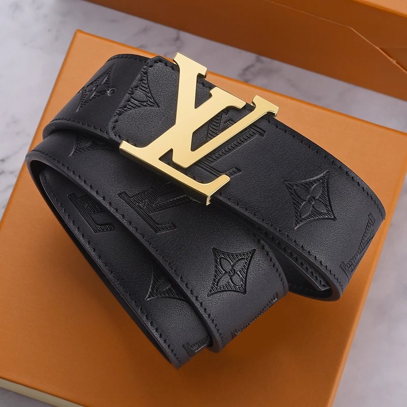 Louis Vuitton LV Belt Belt Men's Light Luxury Cowhide Pant Belt Big Brand High-Grade Fine Steel Letter Buckle Business Casual All-Match Genuine Leather Belt