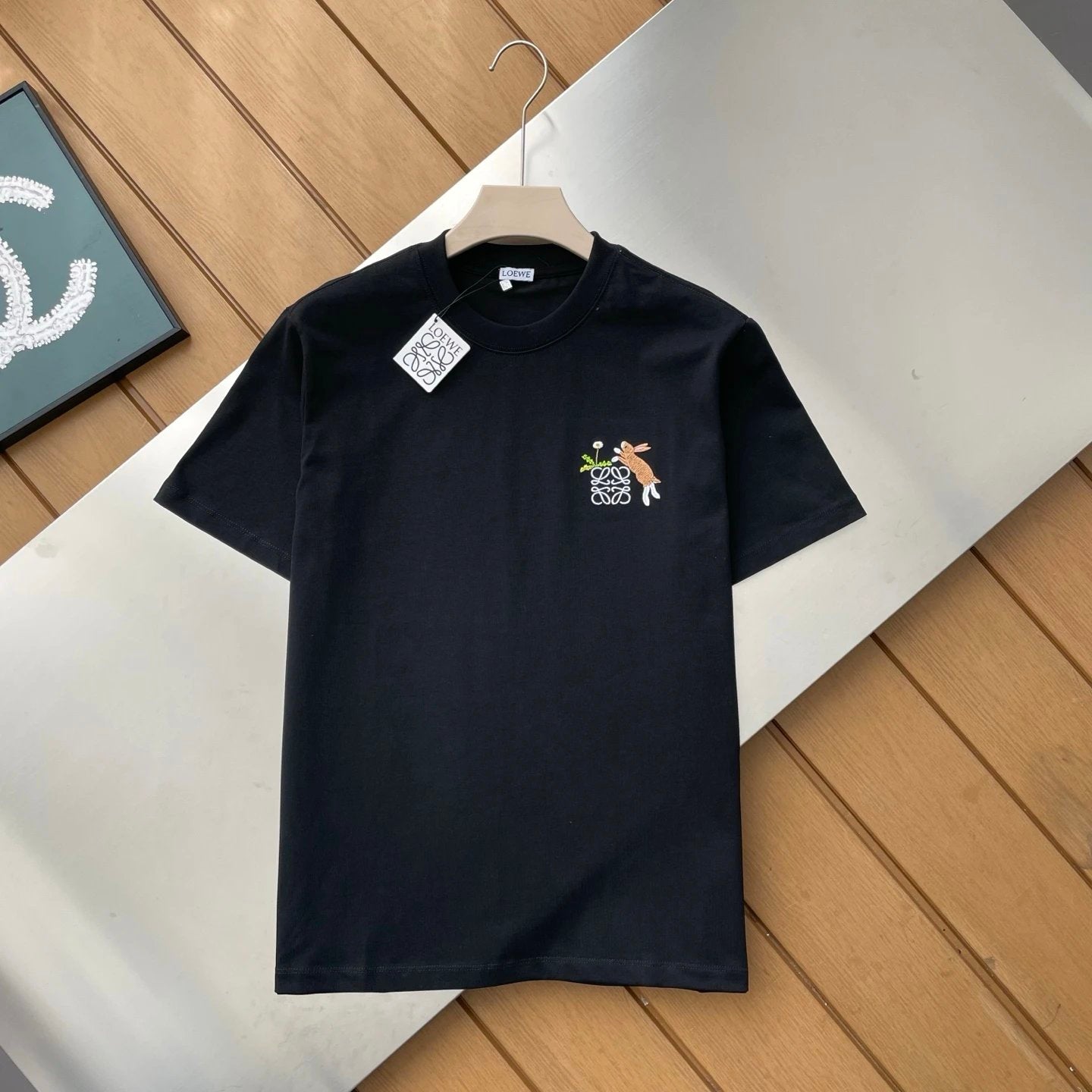 LOEWE T-shirt Chest Bunny Pattern Embroidery logo round Neck Short Sleeve25ss New Pure Cotton Unisex Style T T-shirt OS Loose Fit Base Shirt Top Half Sleeve T-Shirt