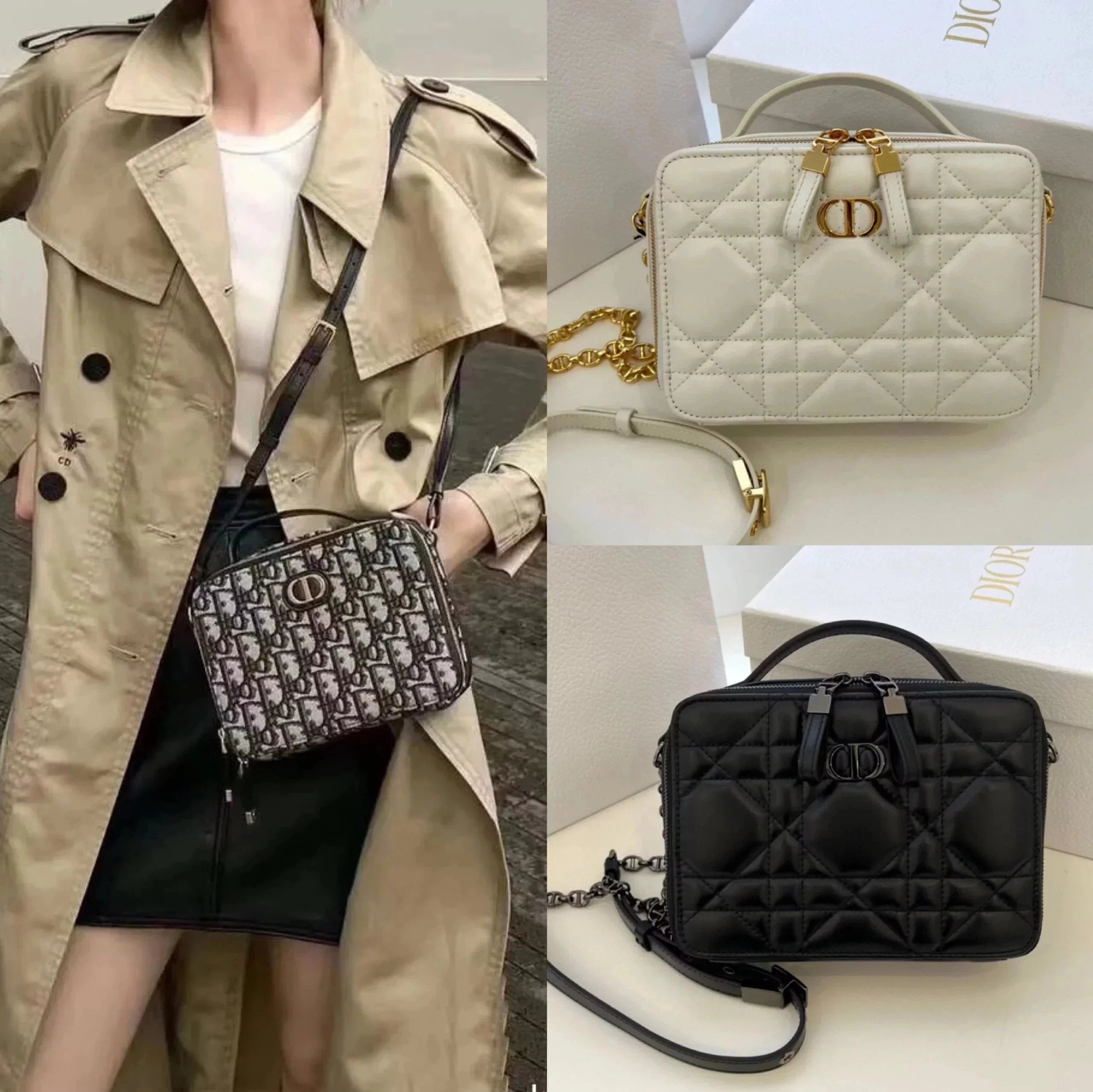 Dior Women's Bag Top version 【New Arrivals】2022Autumn and Winter New30Montian Box-Type Shoulder Messenger Bag Diamond Lattice Messenger Bag Camera Bag Box Bag