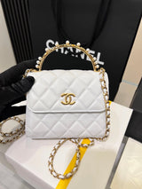 Chanel Women's Bag Top version 【**Original Leather】23B Metal Letter Pearl Wrist kelly Package Pearl Bag。Wrist Small Waste Bag Dinner Bag Handbag Mobile Phone Bag Women's Bag