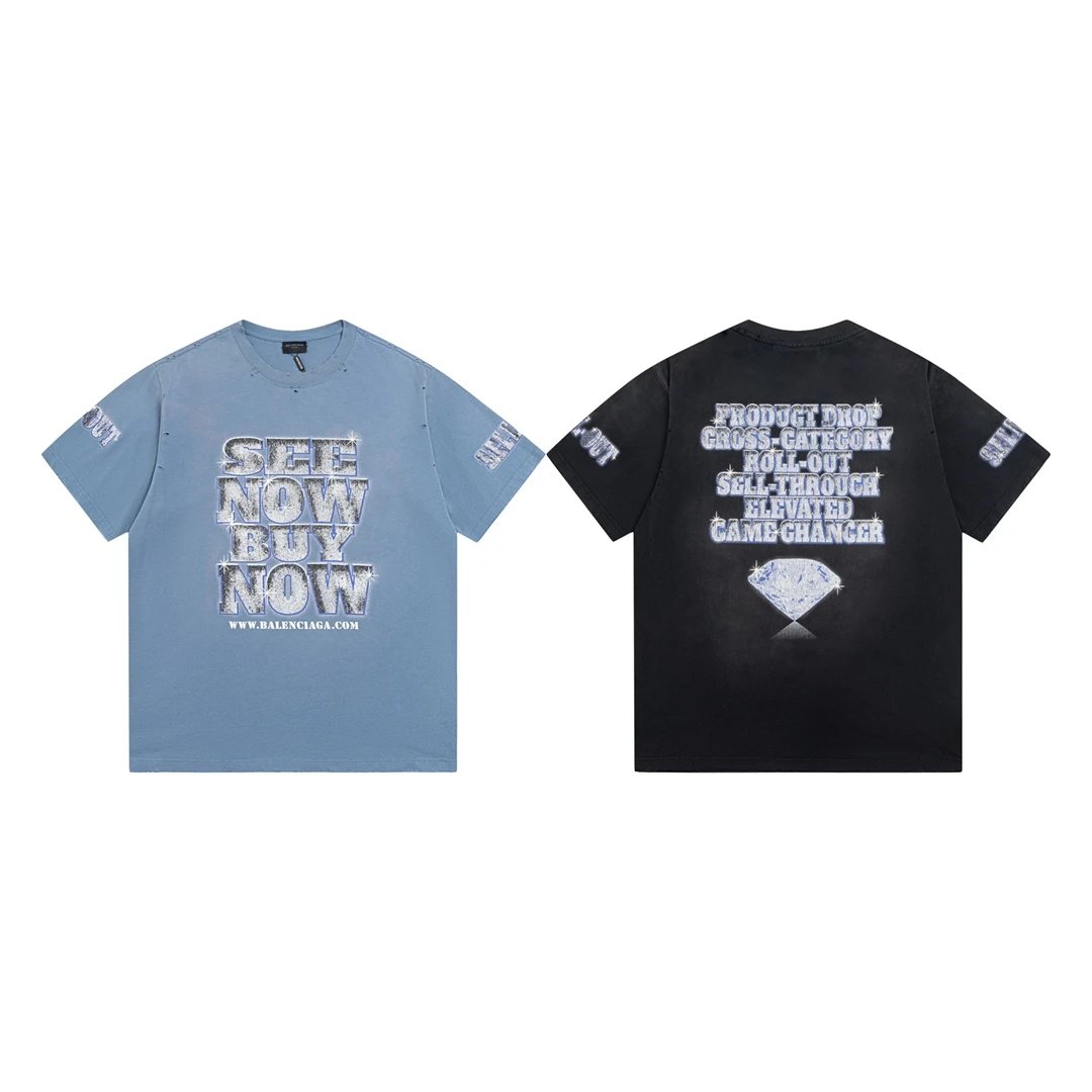 Balenciaga T-shirt Back Diamond Pattern Letter Print logo round Neck Short Sleeve25ss New Pure Cotton Unisex Style T Casual T-Shirt Base Layer Shirt OS Loose Fit Half Sleeve Top Plus Size