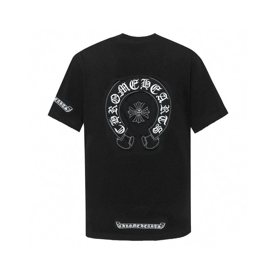 Chrome Hearts T-shirt Front Patch Embroidery Large logo round Neck Short Sleeve25ss New Pure Cotton Unisex Style T T-shirt OS Loose Fit Base Shirt Short Sleeve T-Shirt Top