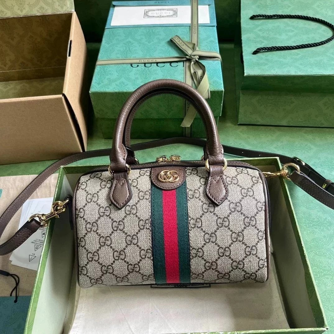 Gucci Women's Bag Top version 【**Original Factory】New Ophidia Series Boston Bag Mini Small Sized Handbag Messenger Bag Shoulder Bag Mini Bag Small Backpack772053，772061