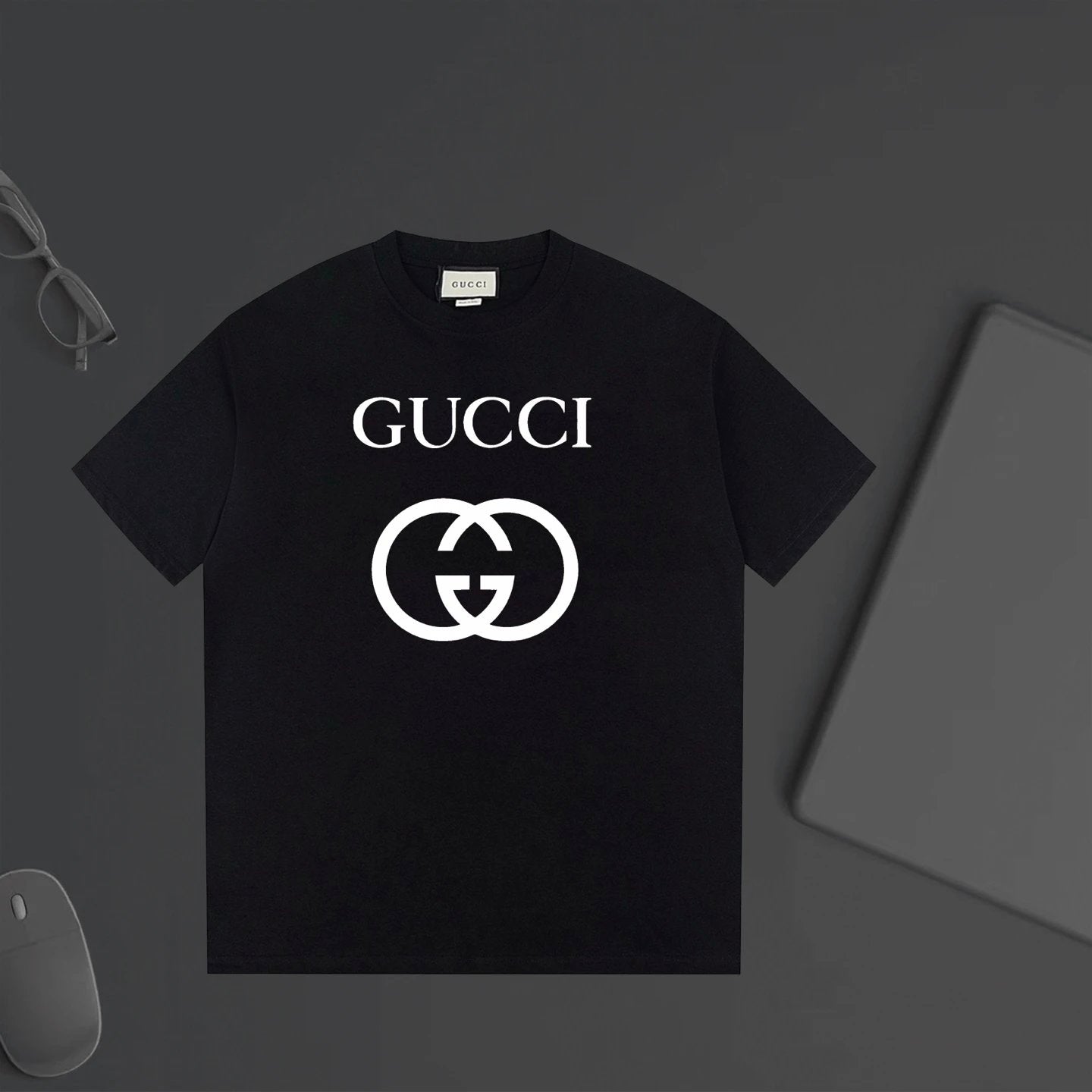 Gucci T-shirt Double-breasted G Letter Printing logo round Neck Short Sleeve25ss New Pure Cotton Unisex Style T Casual T-Shirt Base Layer Shirt OS Loose Fit Half Sleeve Top Plus Size