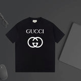 Gucci T-shirt Double-breasted G Letter Printing logo round Neck Short Sleeve25ss New Pure Cotton Unisex Style T Casual T-Shirt Base Layer Shirt OS Loose Fit Half Sleeve Top Plus Size
