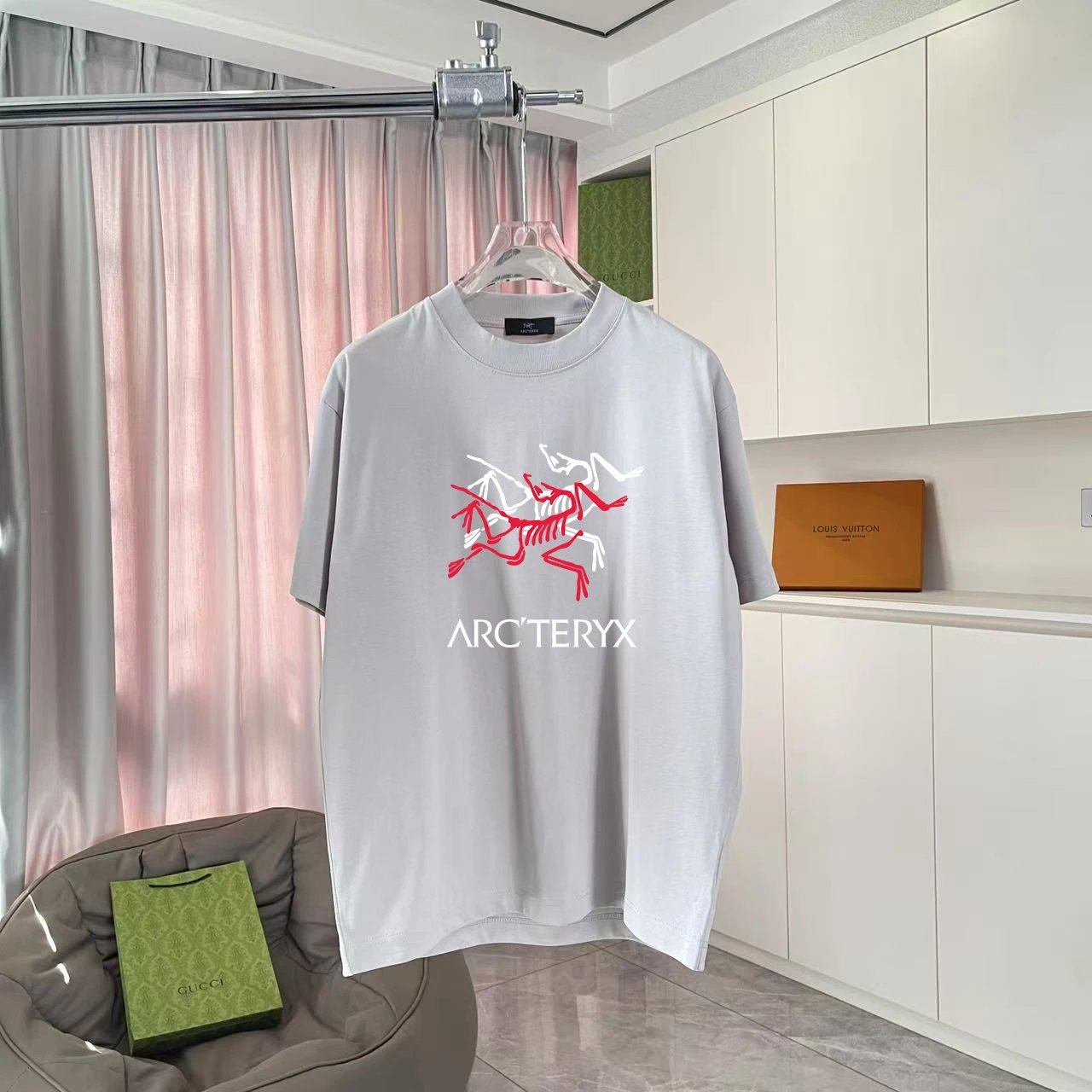 Arc'teryx T-shirt Chest Dual Color Overlapping Skeleton Print logo round Neck Short Sleeve25ss New pure cotton T Unisex T-Shirt OS Loose Fit Base Shirt Top Half Sleeve T-Shirt