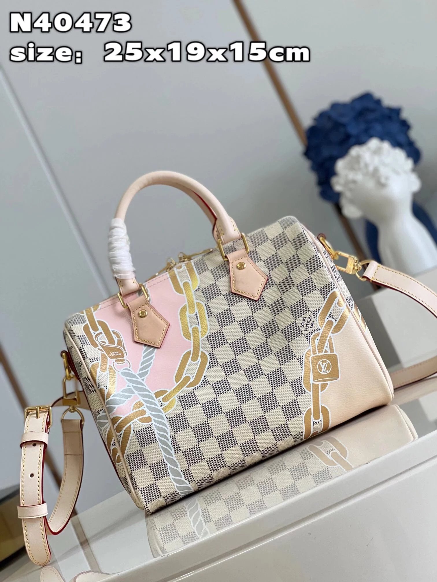 Louis Vuitton LV Women's Bag Top version Summer Refreshing Original Order2023New N40473White Grid Silk Screen Navigation Series Pillow Bag25Handbag N40473White Plaid Silk Screen Pillow Bag