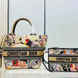 Dior Women's Bag Top version 【Supreme Version】23ss Christmas Basket Gradient Embroidered Butterfly Straw Hat Bag Cruise24New Hat-Shaped Tote Bag Vegetable Basket Bag Women's Bag