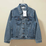 Celine Jackets Embroidered Denim Jacket Fashion Simple Heavy Casual Short Unisex Washed Vintage Turn-down Collar Jacket