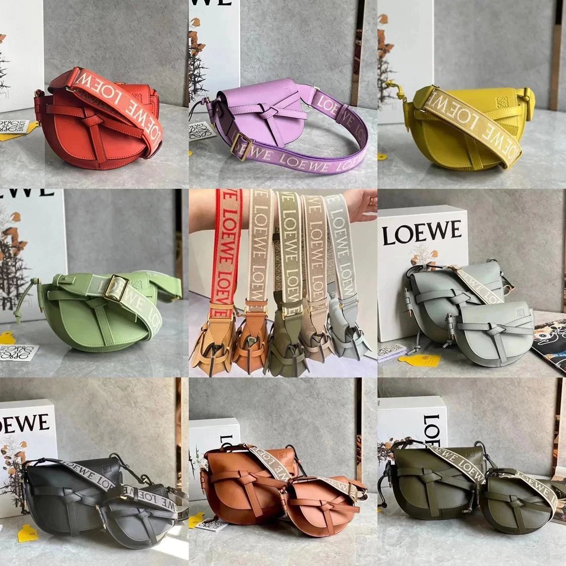 LOEWE Women's Bag Top version 【Counter Version Original Leather】Send a Full Set of Packaging Loew New Mini Letter Wide Shoulder Strap Saddle Bag GateDual Saddle Bag Women's Bag Retro Horseshoe Bag